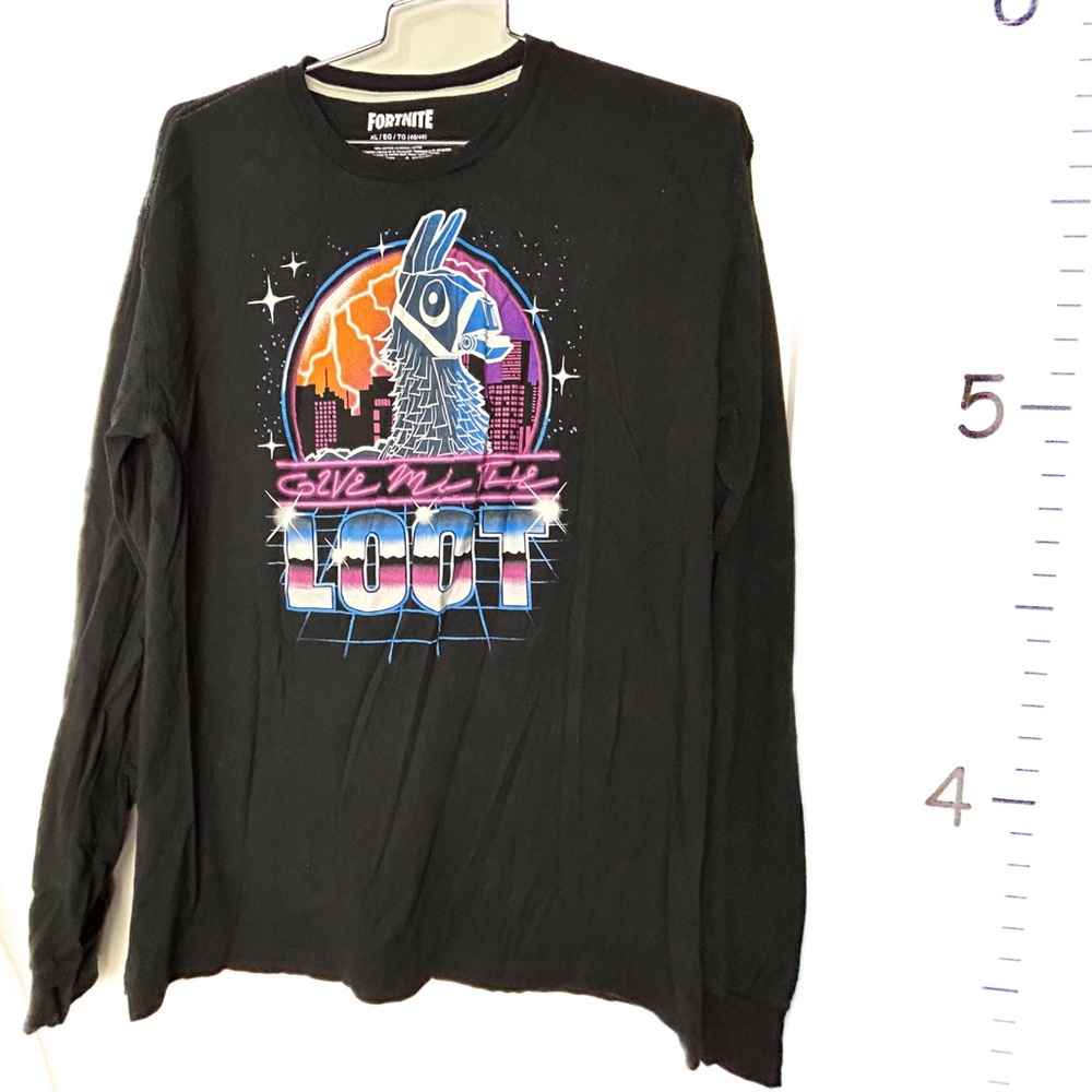 Fortnite "Give Me the Loot"‎ Black Long Sleeve T-shirt XL Men's.